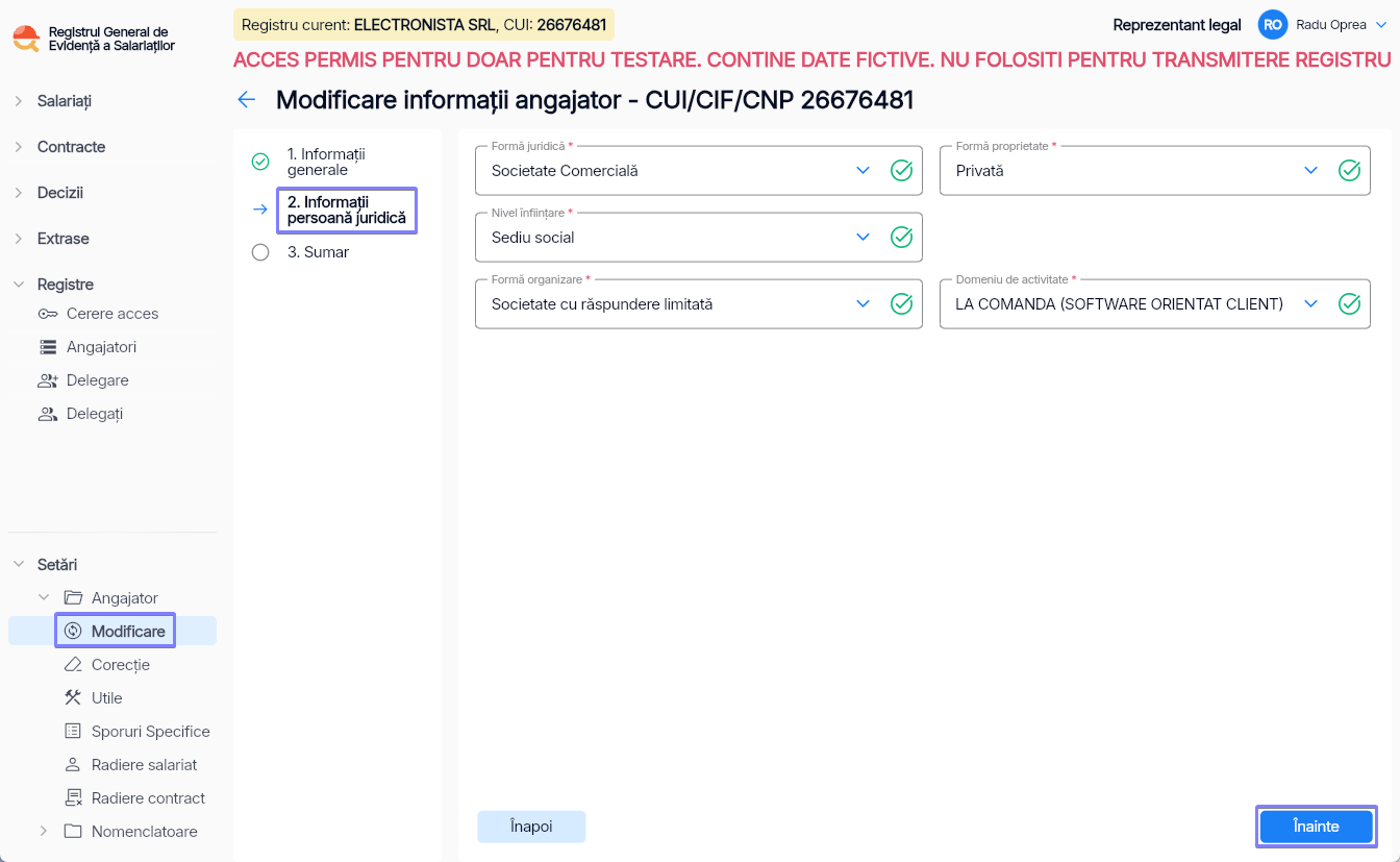 Imagine ilustrativă cu pașii pentru modificarea informațiilor despre angajator în Reges Online Pasul 2