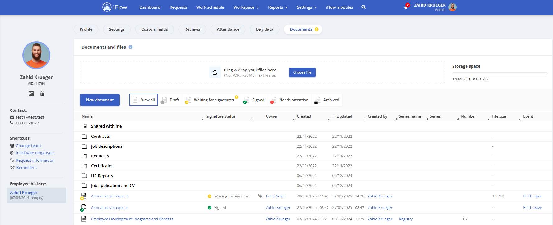 auto-generated documents in the hr iflow leave management software