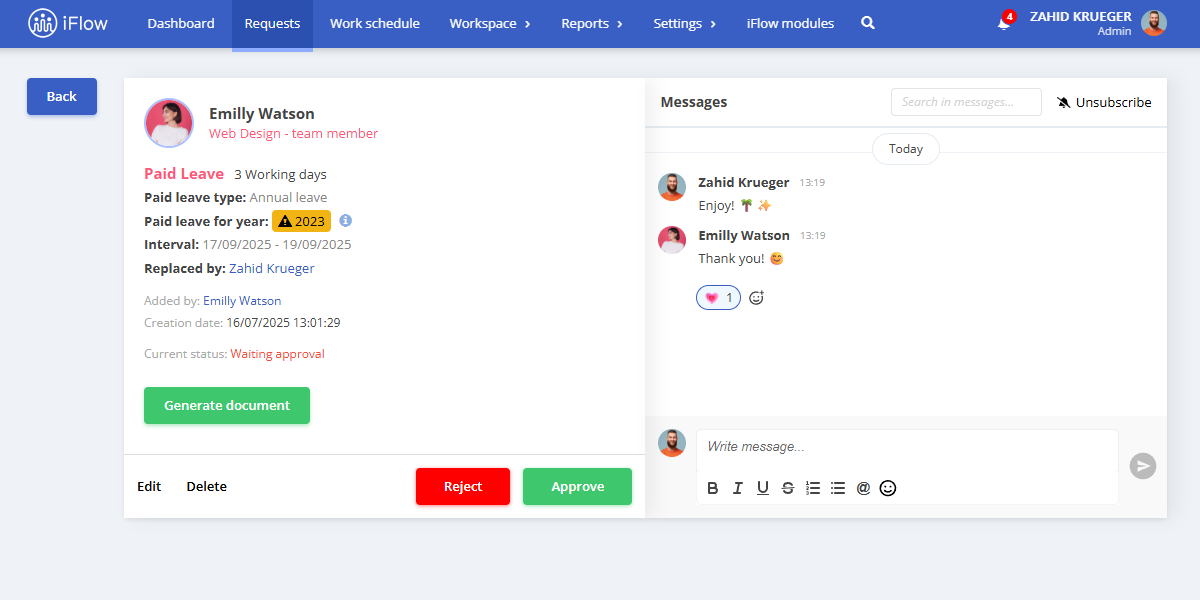image illustrating how the messaging system in hr iflow works
