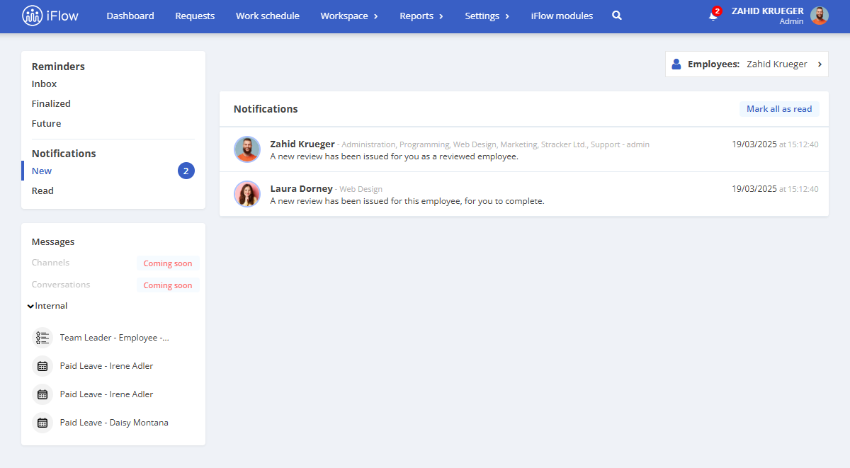 image illustrating how reminders look in the hr iflow app