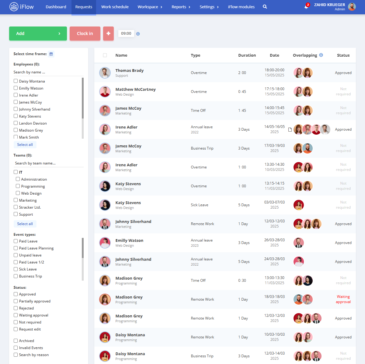 company-wide event history in the hr iflow leave management software