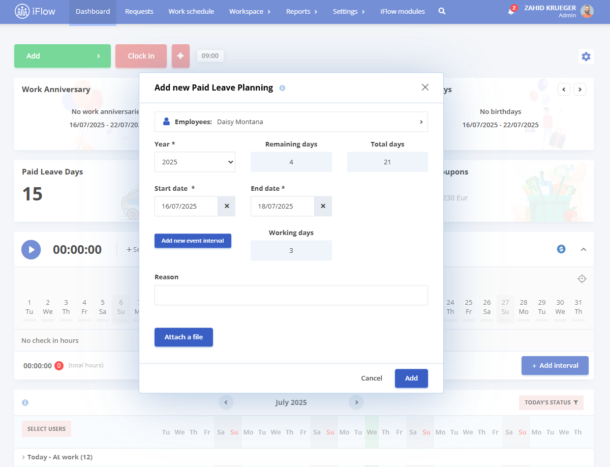 long-time vacation planning in the hr iflow leave management software