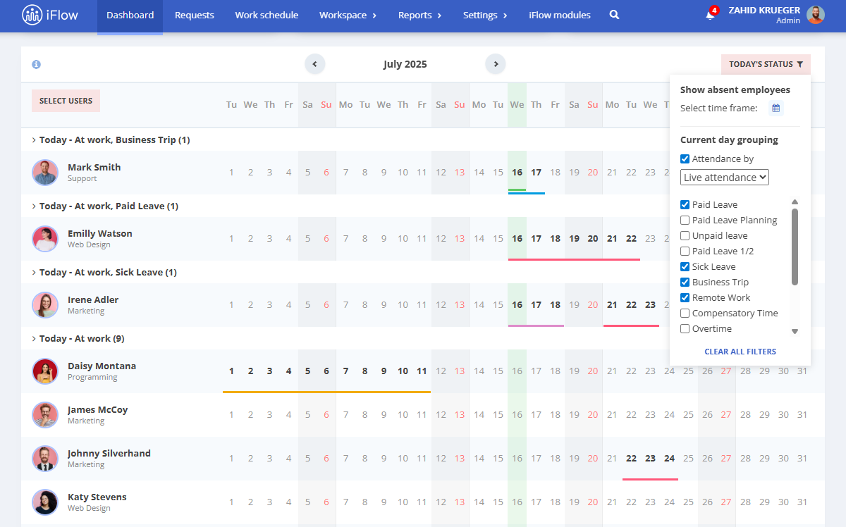 image illustrating a calendar with events in hr iflow app