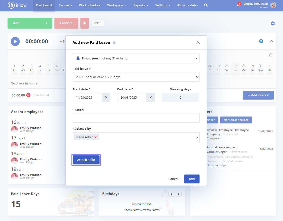 image illustrating how to add a new paid leave in the hr iflow leave management app
